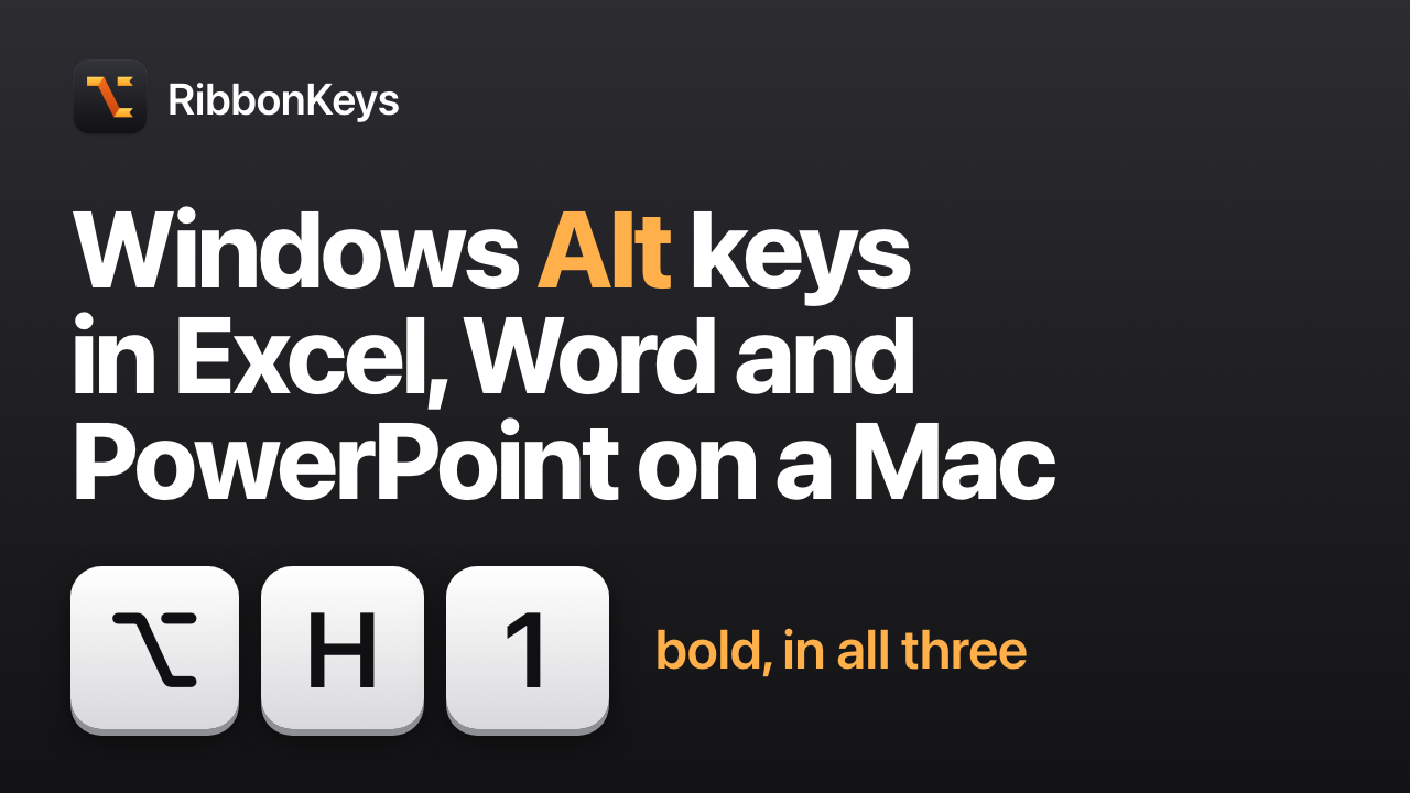 RibbonKeys: Windows Alt keys in Excel, Word and PowerPoint on a Mac.